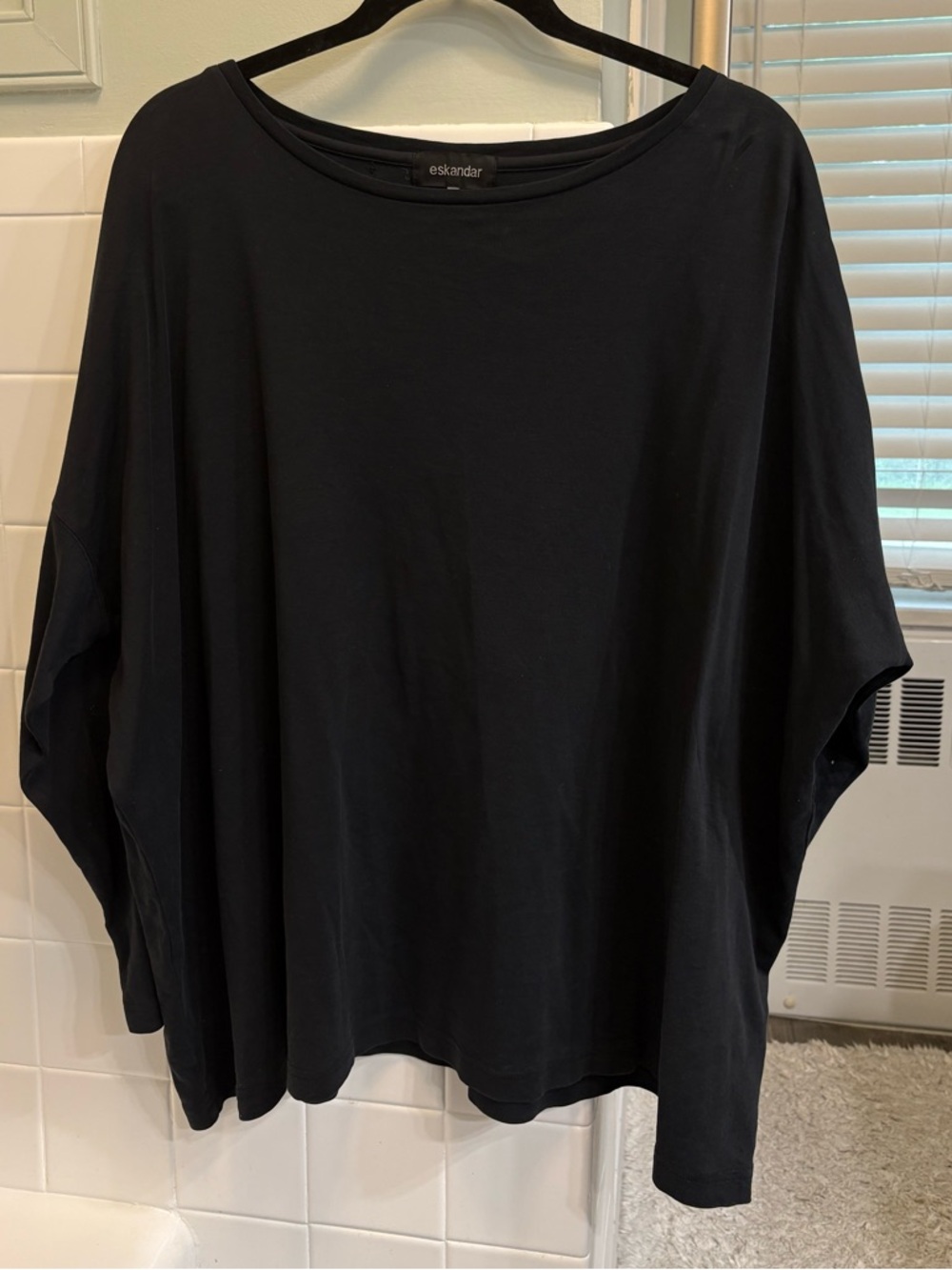 eskandar one size OS Black Oversized Long Sleeve Pima cotton Top boxy lagenlook